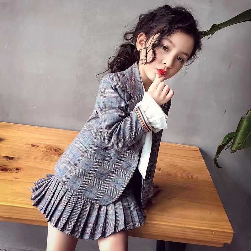 Down Coat 2023 Spring Baby Girl Formal Clothes Set Suit Jacket+Skirt Toddler Kids Clothes Girls Suit Blazer Jacket Thick Baby Clothes R230905