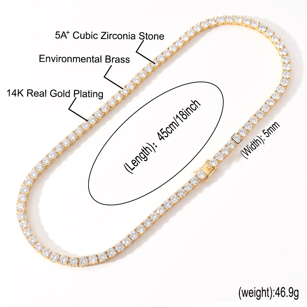 3mm 4mm 5mm 6mm Hip Hop Tennis Chains Jewelry Mens Diamond Necklaces 18k Real Gold /White Gold Plated TopBling Graduated