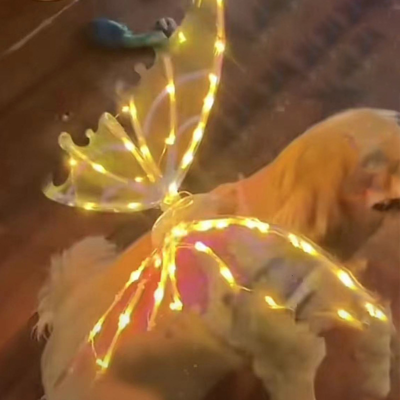 Dog Collars Leashes Light Up Fairy Wings for Dogs Electric Glowing Musical Butterfly with Led String Lights Pet Party Favor Dress 230906