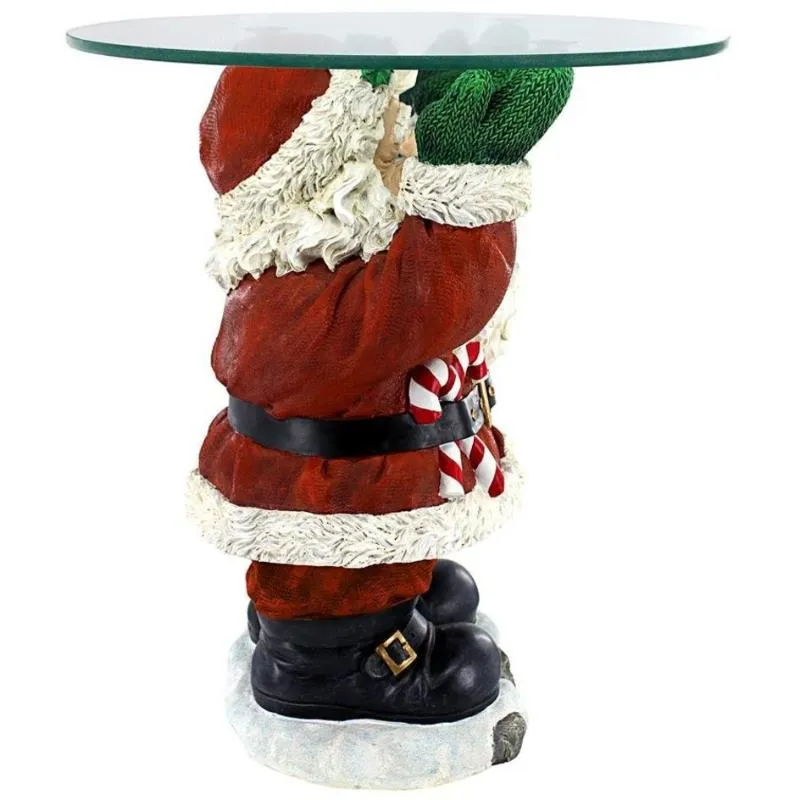 1PC Decorations Santa Claus Tray Biscuit Candy Snack Gift Display Resin Sculpture Glass Top Table Home Craft Decoration Christmas G0907
