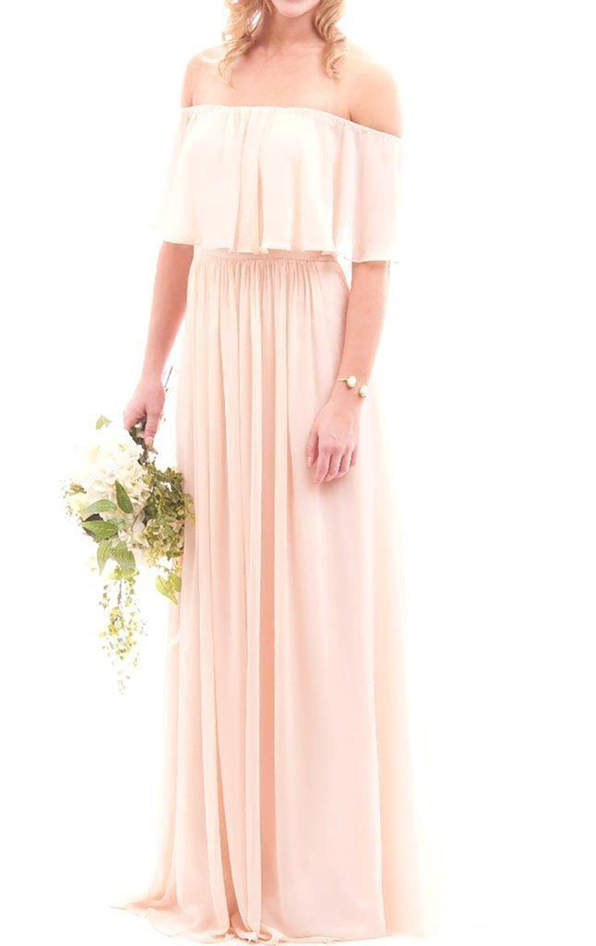 2023 Chiffon Long Bridesmaid Dresses Elegant Pink Off The Shoulder Beach Bohemian Maid of Honor Wedding Party Plus Size Prom Gown