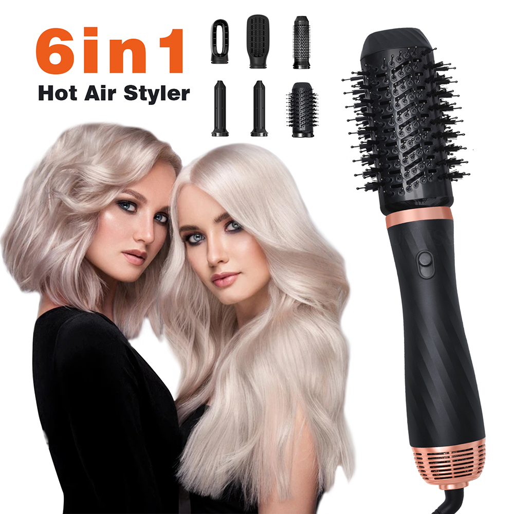 Hair Dryers Professional 6 In 1 Dryer Air Brush Automatic Curler Volumizer Curling Iron Straightener Comb Salon Styling Tools 230906