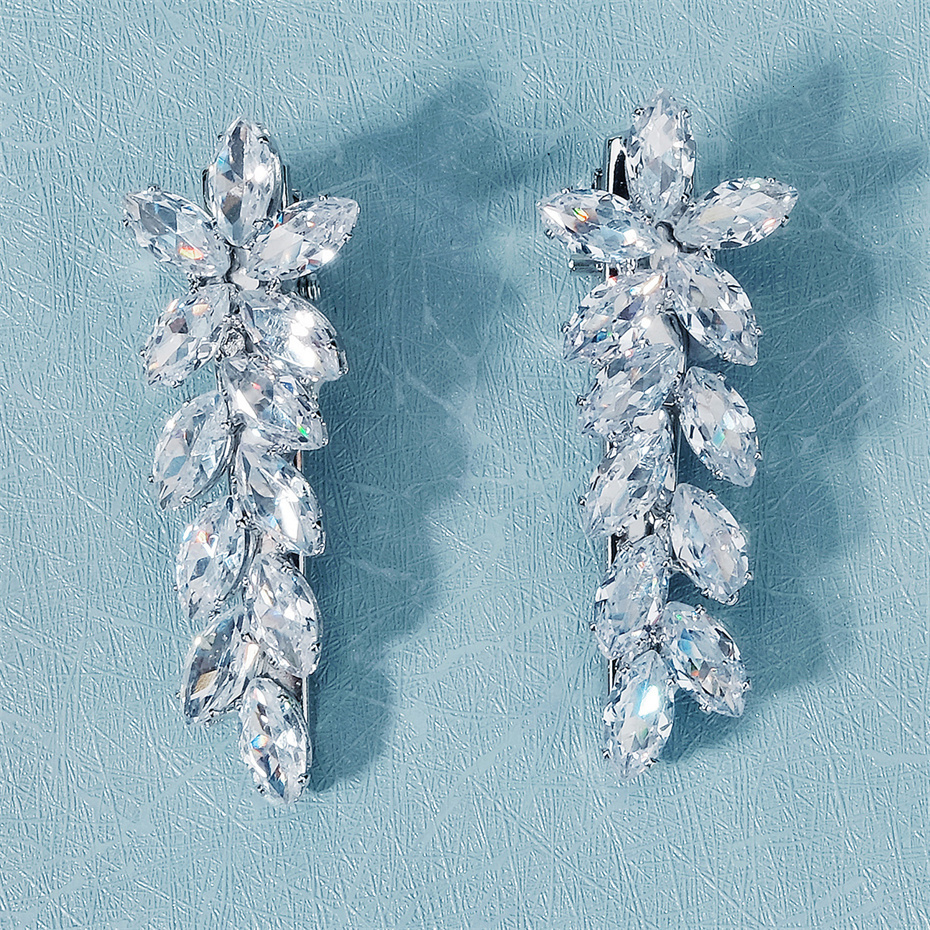 Wedding Hair Jewelry Efily Korean Fashion Cubic Zirconia Hair Clips 2PcsLot Crystal Barrette Hairpins for Women Girl Bridal Wedding Hair Accessories 2