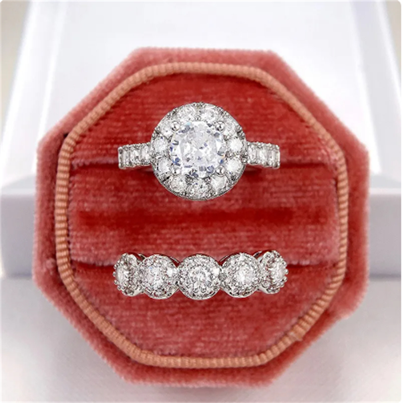 Handmade Lab Diamond Finger Ring Sets 925 Sterling Silver Party Wedding Band Rings for Women Bridal Engagement Jewelry Gift