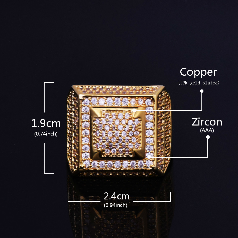 Solitaire Ring Bubble Letter Mens Rings Gold Color Real Copper Material Iced Out Hip Hop Fashion Hip Hop Jewelry Size 712 230907