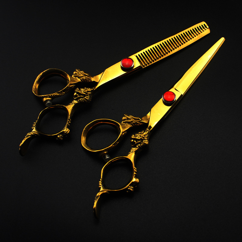 Scissors Shears Professional Japan 440c 6 '' gold dragon hair cutting scissors haircut thinning barber haircutting shears Hairdresser 230906