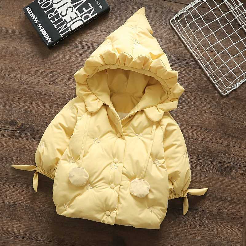 Down Coat Cute Hooded Cotton Coat For Baby Girls Solid Embroidery Warm Padded Jacket Autumn Winter Toddlers Kids Fashion Outerwear R230905