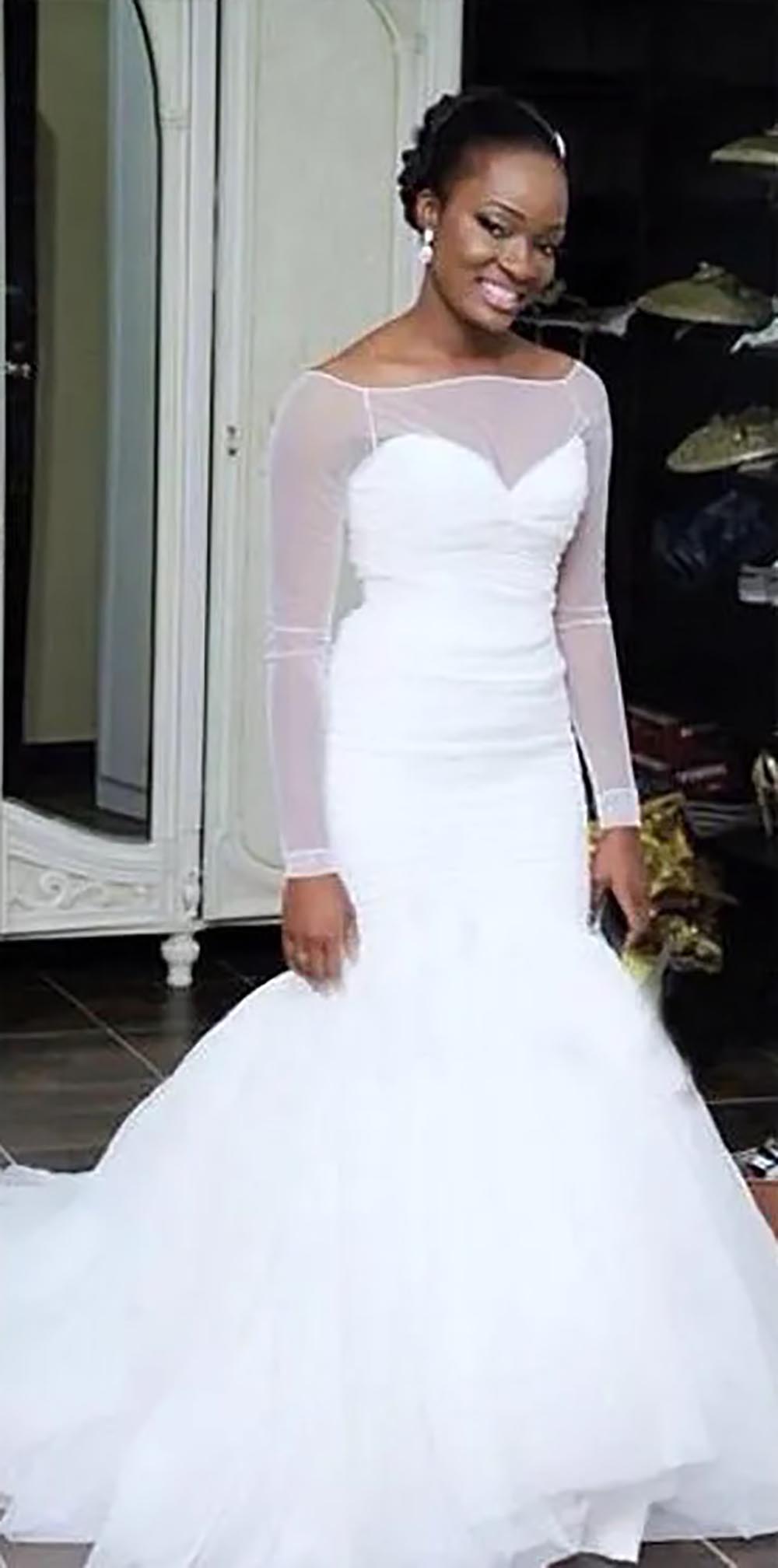 Wedding Dresses Plus Size White Bridal Gowns Formal Mermaid Trumpet Scoop Long Sleeve Satin Tulle Ivory Zipper Lace Up New Custom