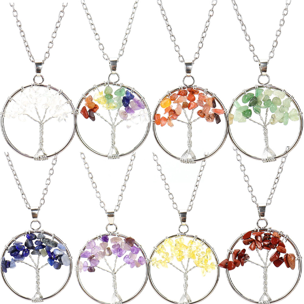 Natural Irregular Wire Wrapped Chip Stone Pendant Quartz Chakra Moon tree of life Charms Amethyst Lapis Healing Crystal Agates Necklaces for Women Jew
