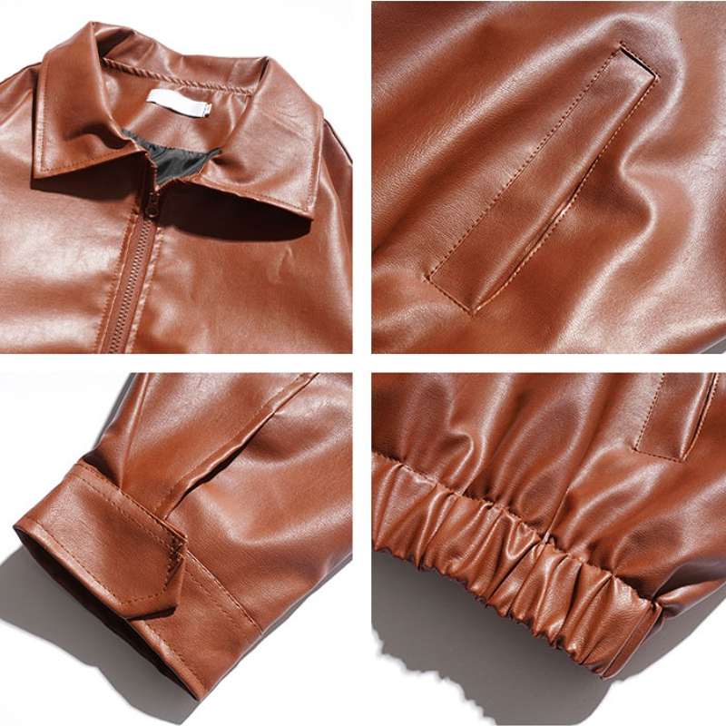 Men's Jackets PU Leather Jackets Men Bomber Coats American Retro Streetwear Chic Handsome Zip-Up Y2k Clothes Cool Pure Minimalist Chaqueta 230906