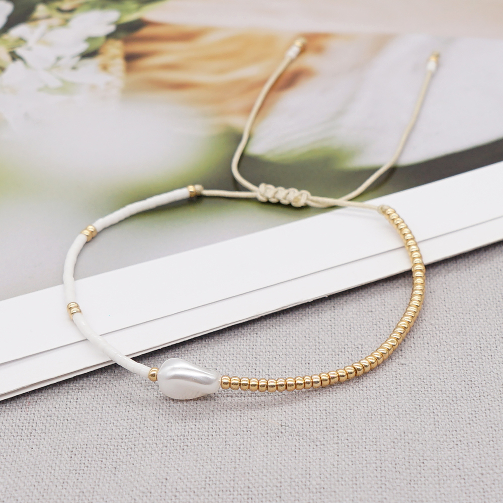 Bangle Go2BoHo Faux White Baroque Bracelet Color Contrast Miyuki Seed Beads Adjustable Simple Bracelets for Women Fashion Jewelry Gift 230907