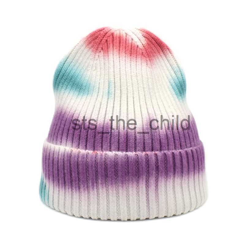 Beanie/Skull Caps Fashion Knitted Warm Hats Autumn Winter Women Color Tie Dye Short Beanie Caps Headwear Hip Hop Streetwear Hats x0907