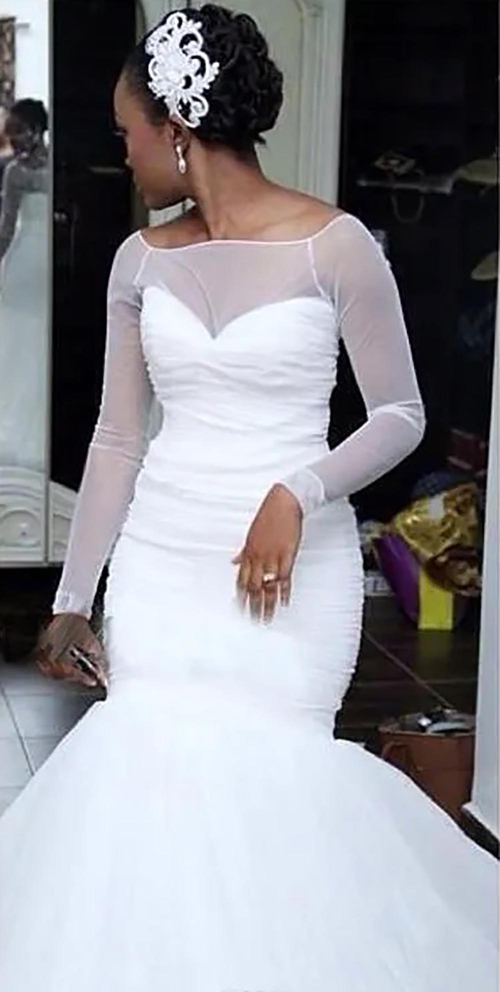 Wedding Dresses Plus Size White Bridal Gowns Formal Mermaid Trumpet Scoop Long Sleeve Satin Tulle Ivory Zipper Lace Up New Custom