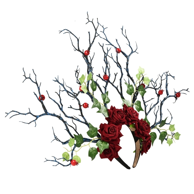 Headwear Hair Accessories Long Antlers Headband Tree Branches Horns Hairband Gothic Cosplay Party Headdress Roses Leaf Berry Headpiece Lolita Fancy Dr