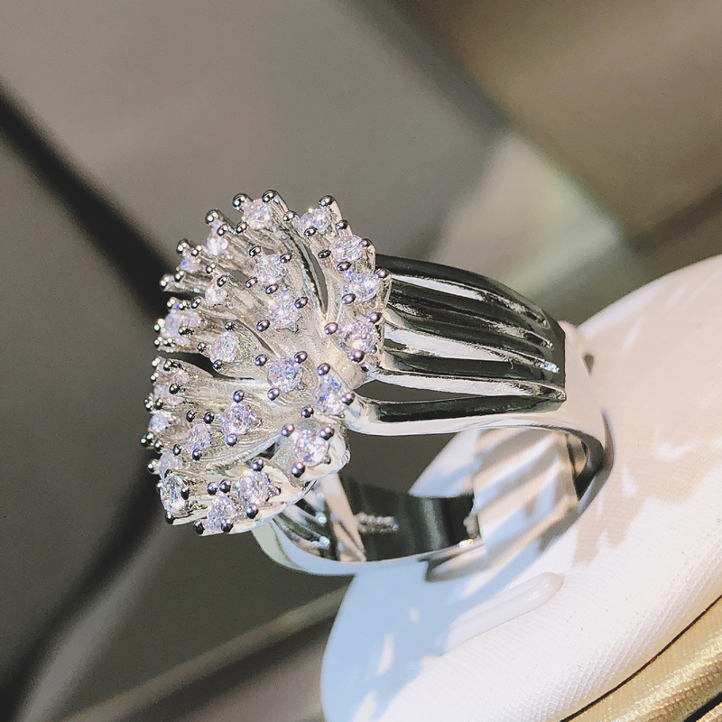 Wedding Rings 925 sterling silver glittering zircon dandelion ring ladies three claw zircon ring party birthday fashion jewelry gift 230907