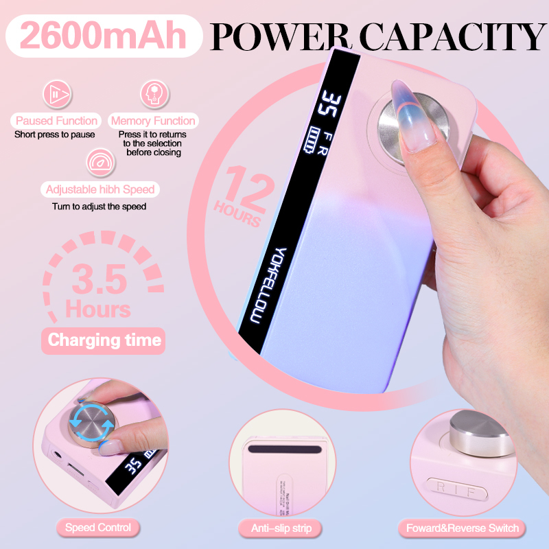 Nail Manicure Set 35000RPM Rechargeable Nail Drill Manicure Machine With Pause Mode Electric Nail Sander For Nail Gel Polish Nail Salon Equipment 2308