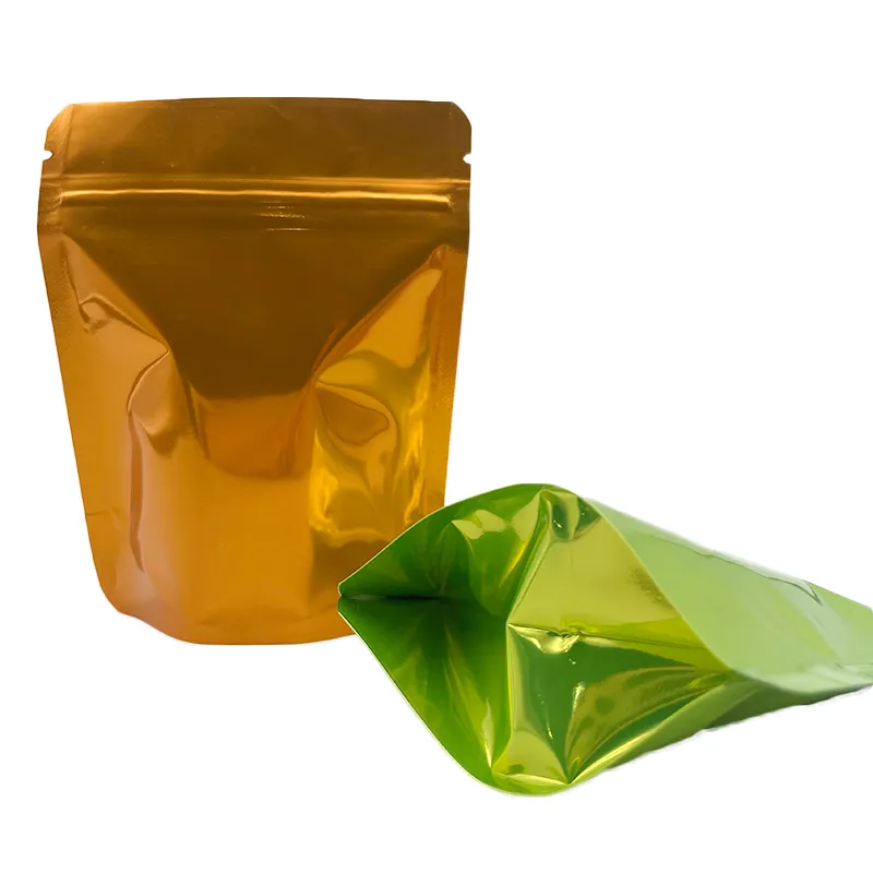 wholesale Glossy metallic plain mylar bags stand up pouch 3.5g resealable zipper strain lable cali packs LL