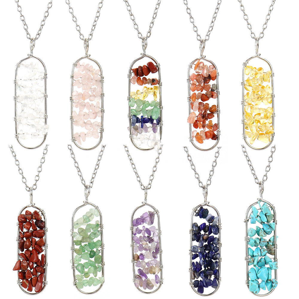 Natural Irregular Wire Wrapped Chip Stone Pendant Quartz Chakra Moon tree of life Charms Amethyst Lapis Healing Crystal Agates Necklaces for Women Jew