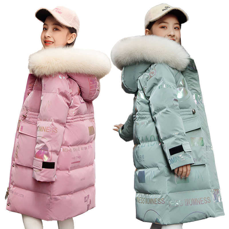 Down Coat Winter Warm Down Cotton Jacket Girls Waterproof Hooded Coat Children Outerwear Clothes for 5-12 Years Kid Long R230905