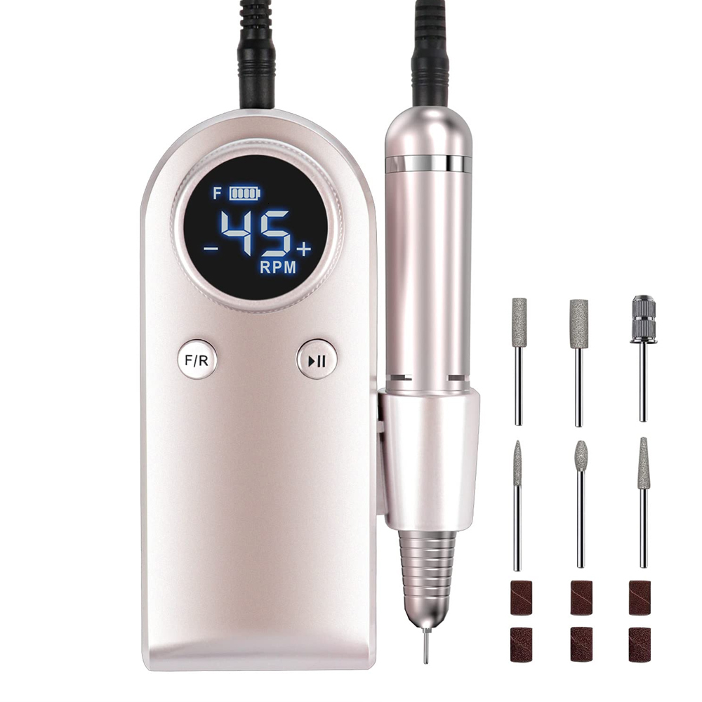 Nail Manicure Set Electric Nail Drills Rechargeable 45000 RPM Nail Filer Machine With LCD Display 2 Rotations for Acrylic Nails Gel Nails Manicure 230