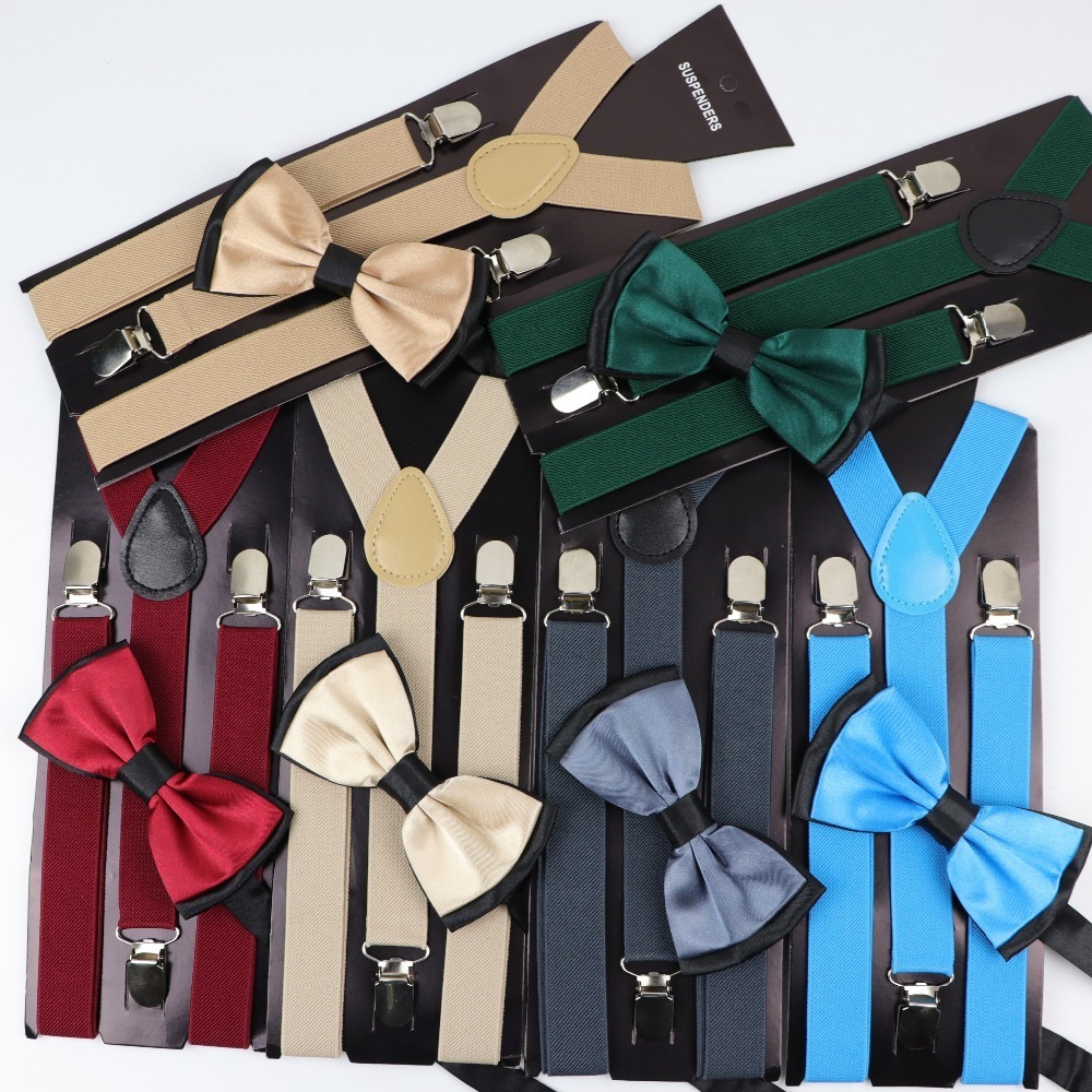 Suspenders Solid Color Man's Belt Bowtie Set Men Women Suspenders Polyester YBack Braces Two Colors Bow Tie Adjustable Elastic 230907