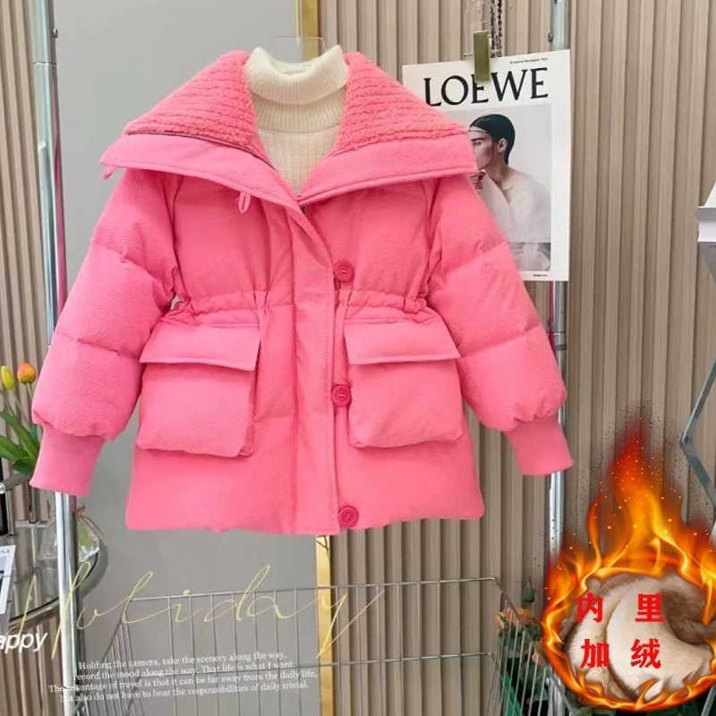 Down Coat 4-12 Years Winter Girls Jacket Solid Color Keep Warm Fashion Coat Hooded Zipper Slim Kids Down Cotton Clothes R230905