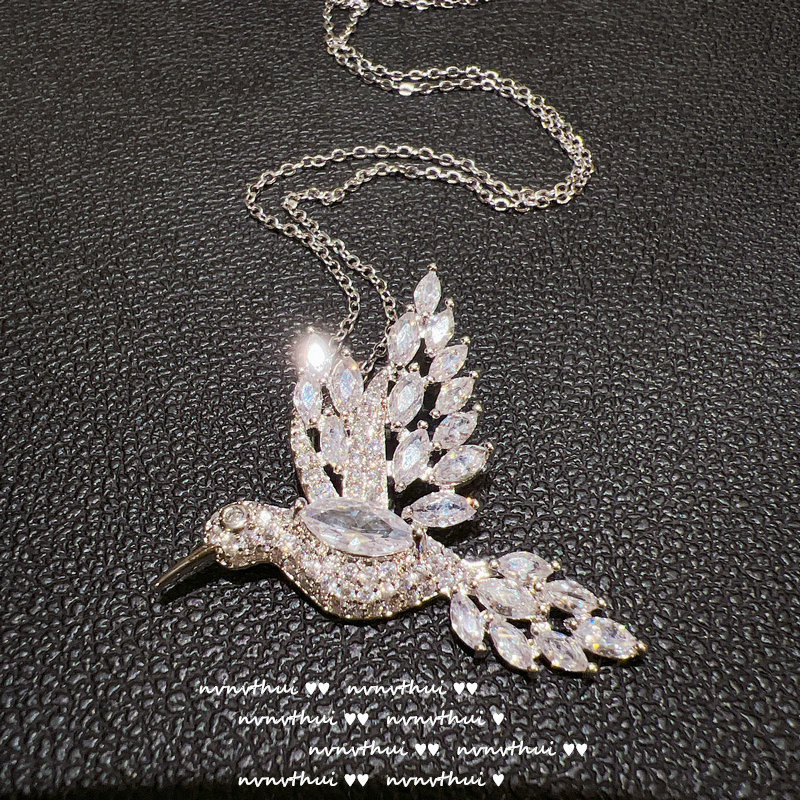 Pendant Necklaces Cute Hummingbird Pendant Necklace 925 Sterling Silver Zircon Stone Clavicle Chain Women Trendy Vintage Animal Fine Jewelry 230907