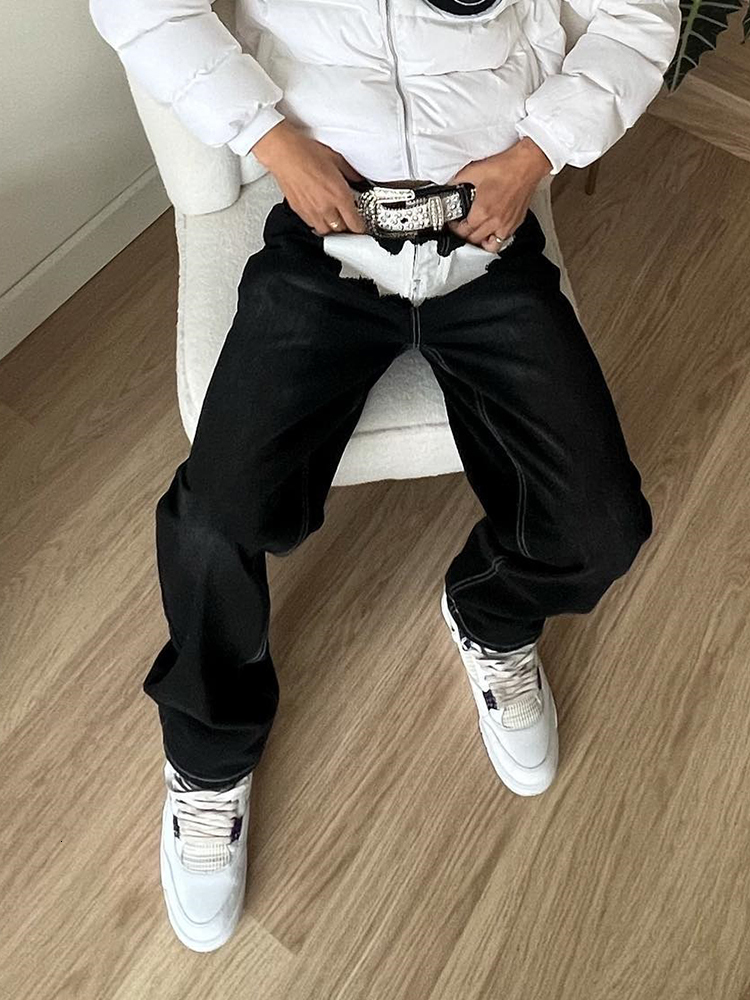 Men's Jeans Printed Black Jeans For Men Y2K Fashion Graphic Painted Baggy Casual Trousers Loose Straight Leg Cotton Denim Pants 230907