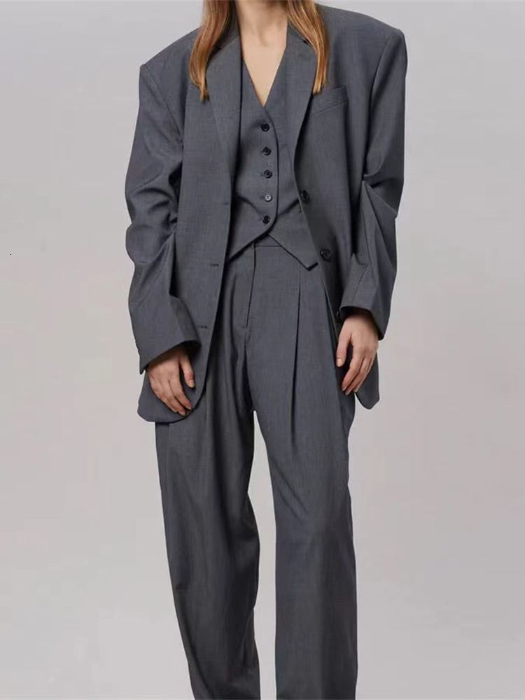 Women Blends Women Wool Blend Shoulder Padded Blazer Autumn Winter Lady Basic Casual All Match Office Wear Silhouette Jacket 230906