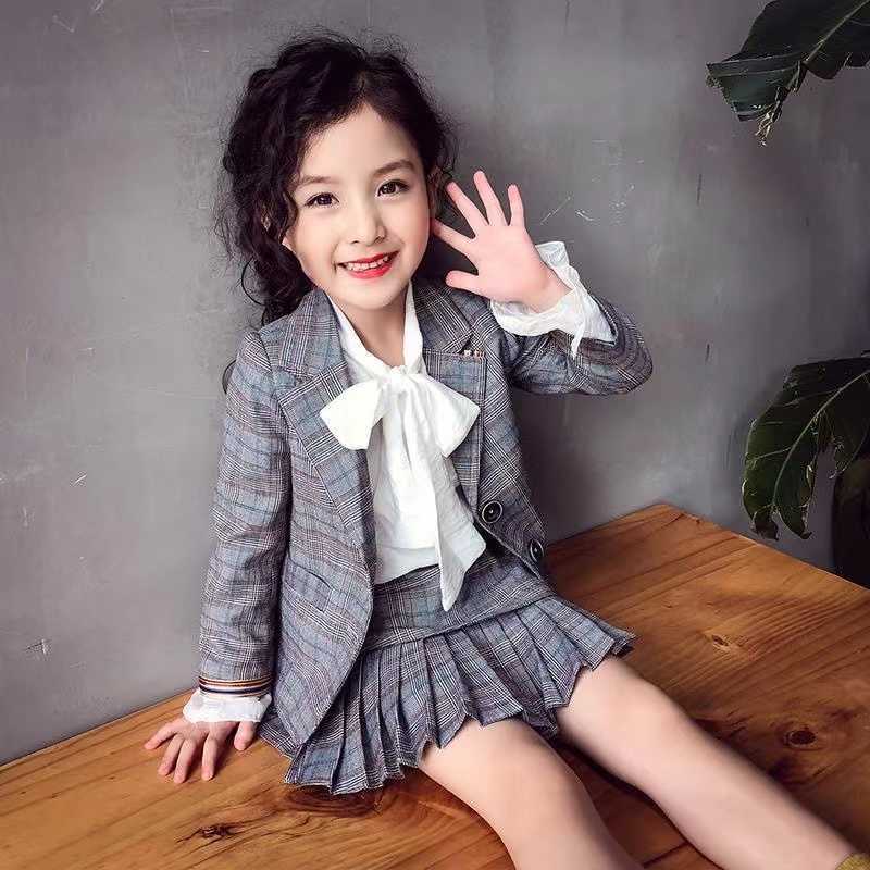 Down Coat 2023 Spring Baby Girl Formal Clothes Set Suit Jacket+Skirt Toddler Kids Clothes Girls Suit Blazer Jacket Thick Baby Clothes R230905