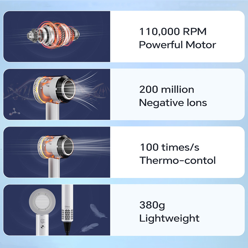 Other Massage Items Oley Highspeed Hair Dryer 900W Lightweight Powerful Brushless Motor Low Noise Quick Negative Ionic Blow 230906