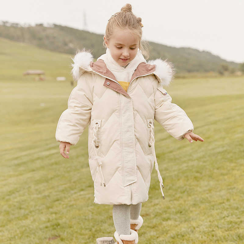 Down Coat Winter Warm Windproof Girls Plain Long Hooded Thick Jacket School Kids Down Coats Child Outerwear 3-14Years R230905
