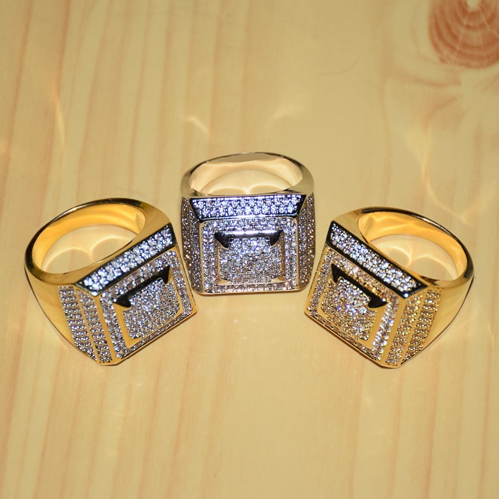 Solitaire Ring Bubble Letter Mens Rings Gold Color Real Copper Material Iced Out Hip Hop Fashion Hip Hop Jewelry Size 712 230907