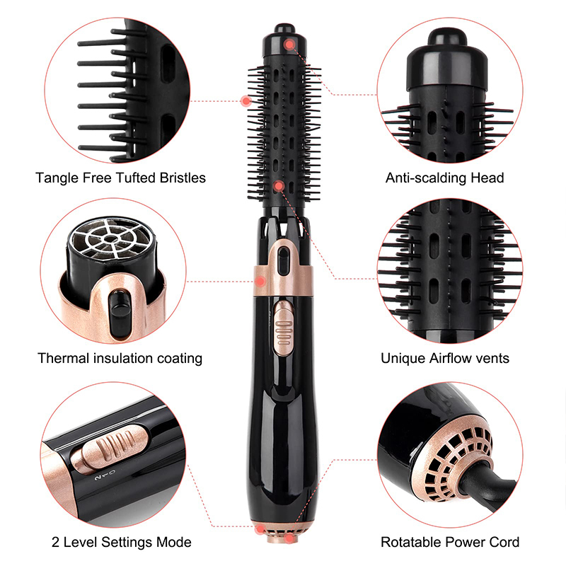 Hair Dryers Air Brush 4 Head Replaceable Dryer Comb One Step Blower Strong Wind Electric Straightener Roller Curler Styling Tools 230906