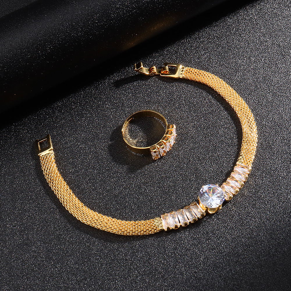 Wedding Jewelry Sets Jewelry For Women Brilliant Cubic Zircon Necklace Earrings Ring and Bracelet Wedding Bridal Jewelry Sets Dress Accessories 230907