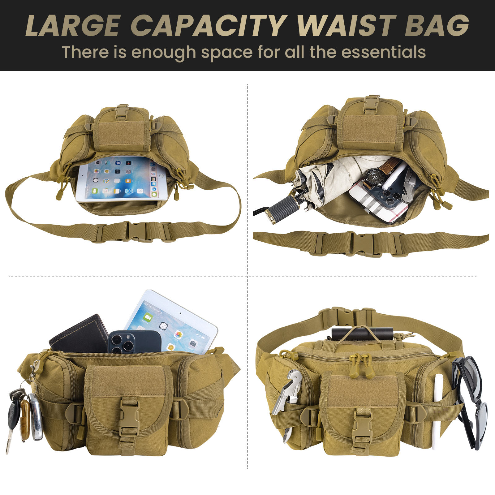 Backpack Tactical Waist Bag Military Fan Bag Sports Outdoor Large-Capacity Waterproof Riding Travel Running Multi-Function Chest Bag 230907