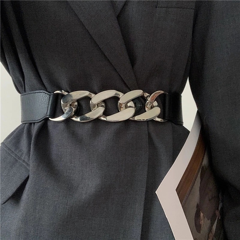 Belts Fashion Chain Belt Elastic Metal Waist Belts for Women Ladies Coat Dress Belt Waistband 230907