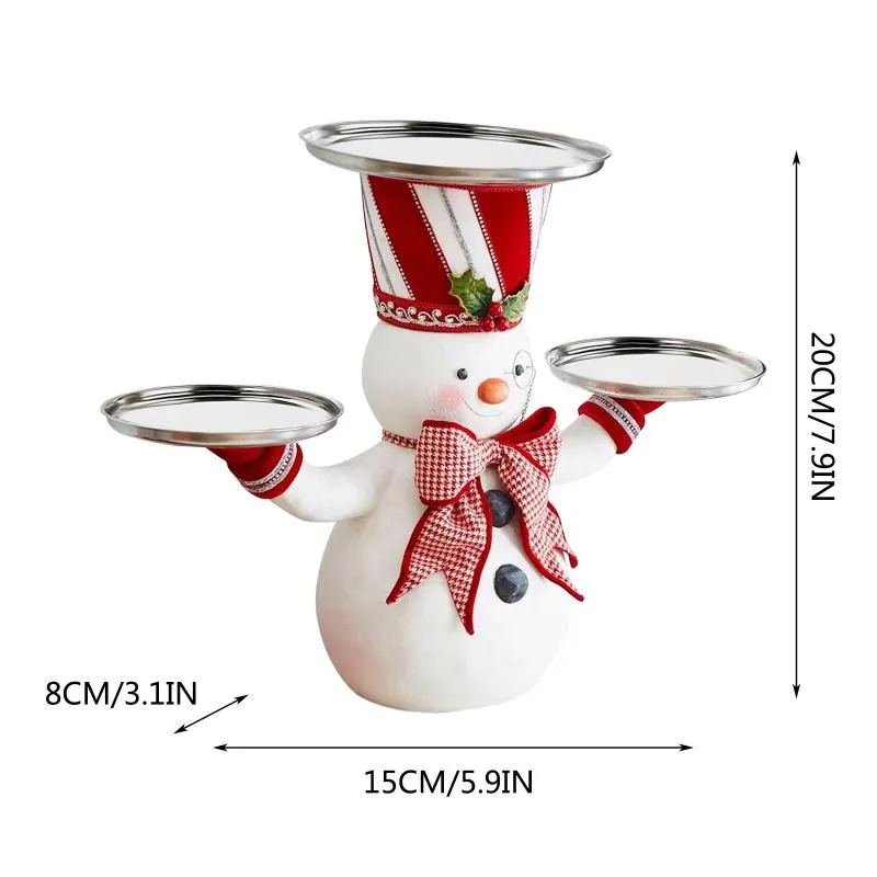 1PC Decorations Santa Claus Tray Biscuit Candy Snack Gift Display Resin Sculpture Glass Top Table Home Craft Decoration Christmas G0907