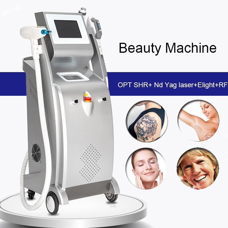 3 Handles Anti-aging Machine RF Skin Firming Spot Removal OPT + Nd Yag Laser Hair/Tattoo Removal Machine 5 in 1 Multifunction Beauty Salon