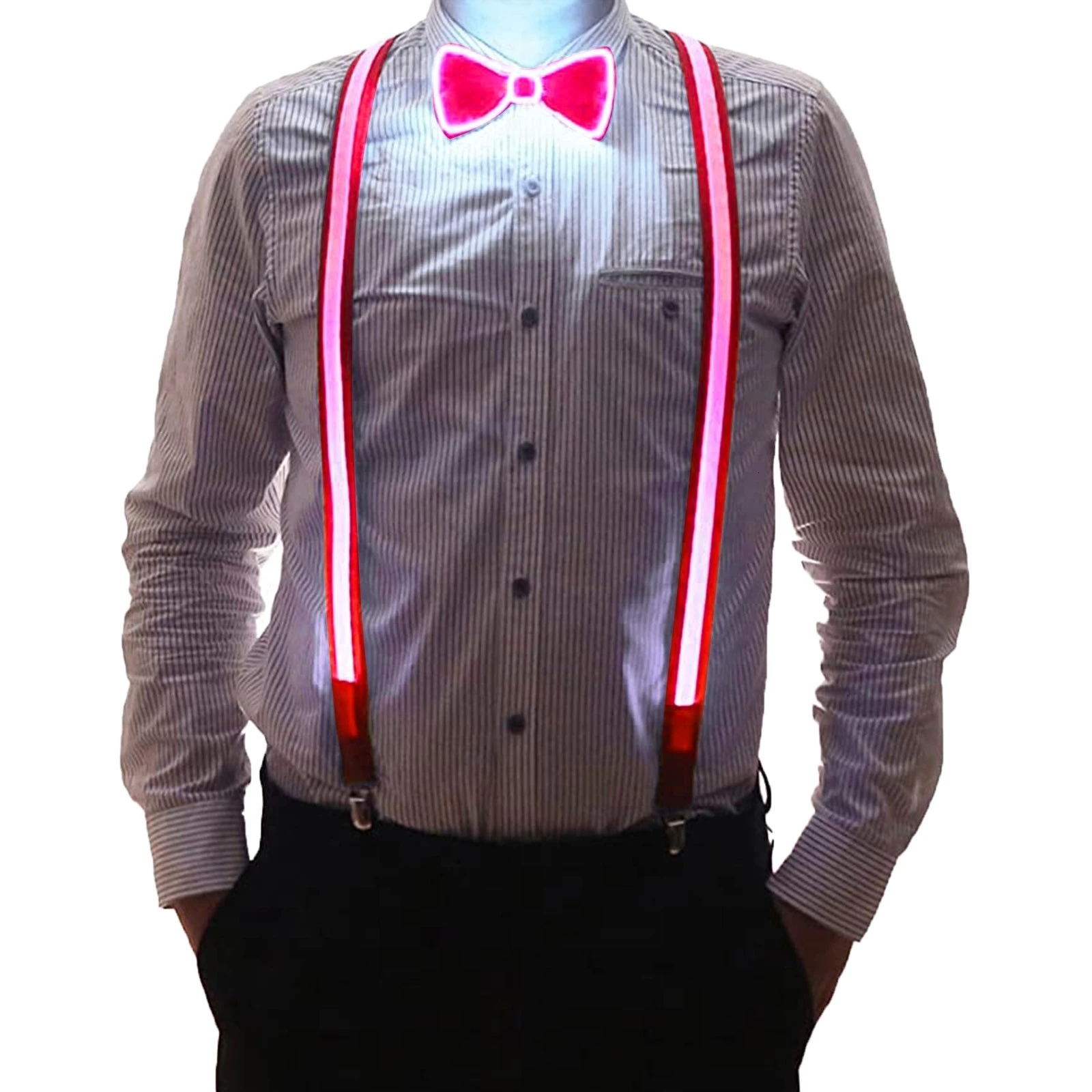 Suspenders Men's Light Up LED Suspenders Bow Tie Unisex Elastic Adjustable Pants Suspender Illuminated Led For Music Festival Costume Party 23090