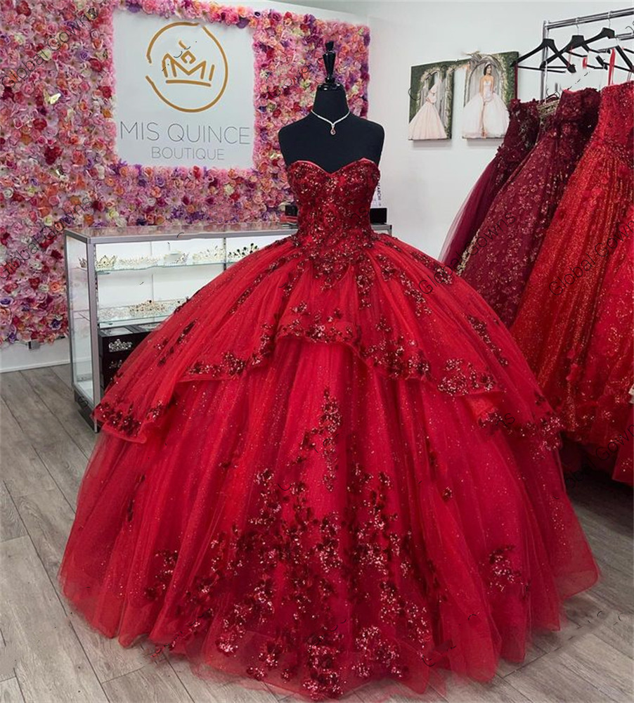 Off the Red Shoulder Ball Gown Quinceanera Dresses 2023 for Girls Sequined Tiered Birthday Party Gowns Graduation Prom Sweet 16 322 s