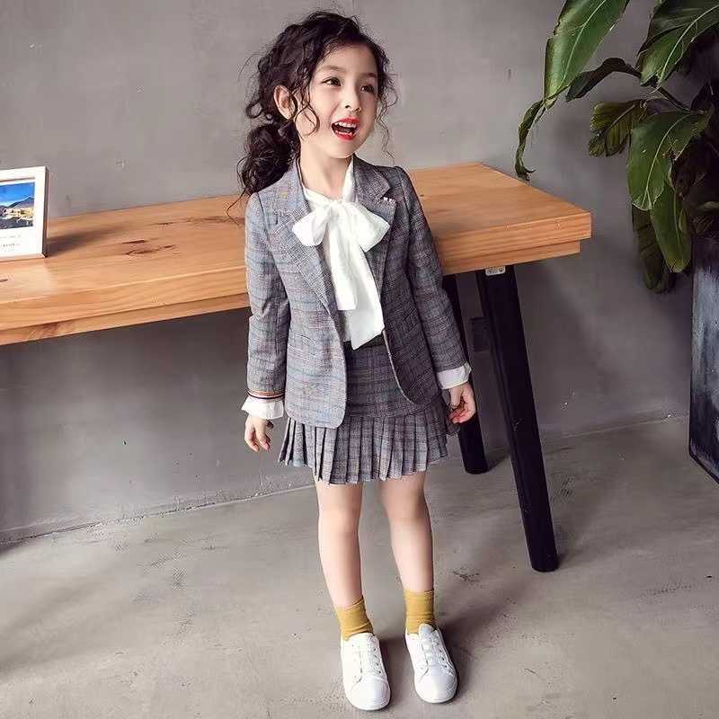 Down Coat 2023 Spring Baby Girl Formal Clothes Set Suit Jacket+Skirt Toddler Kids Clothes Girls Suit Blazer Jacket Thick Baby Clothes R230905