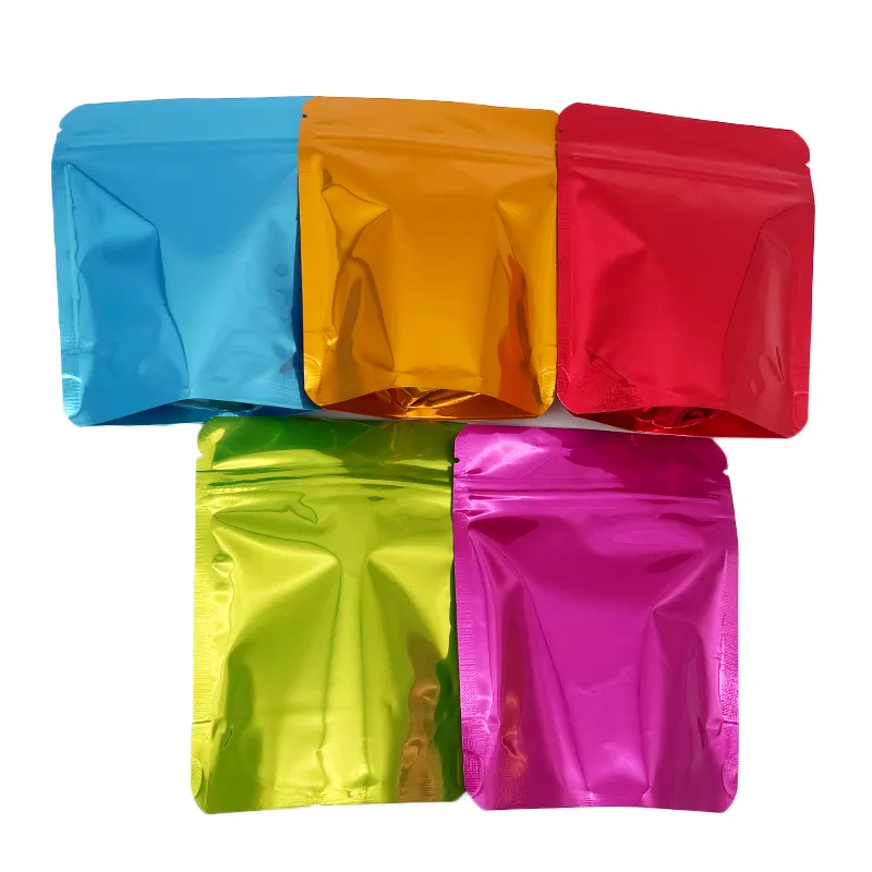 wholesale Glossy metallic plain mylar bags stand up pouch 3.5g resealable zipper strain lable cali packs LL