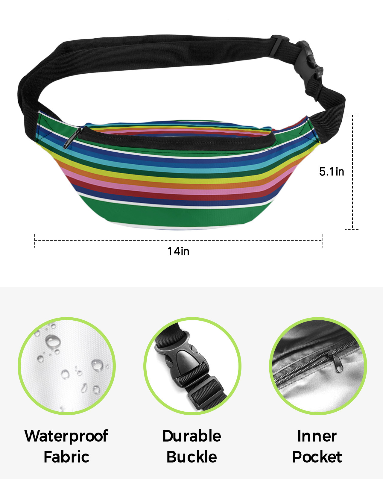 Waist Bags Geometric Rainbow Stripes Boho Style Men Women Waist Bag Fanny Pack Purse Phone Belt Bag Wallet Pouch Waterproof Banana Hip Bags 230907
