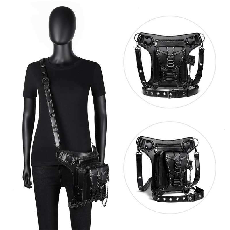 Waist Bags Chikage Y2K Style Chains Bag Steampunk Rivet Motorcycle Bag Women's Crossbody Shoulder Bag Women's Travel Fanny Pack 230907