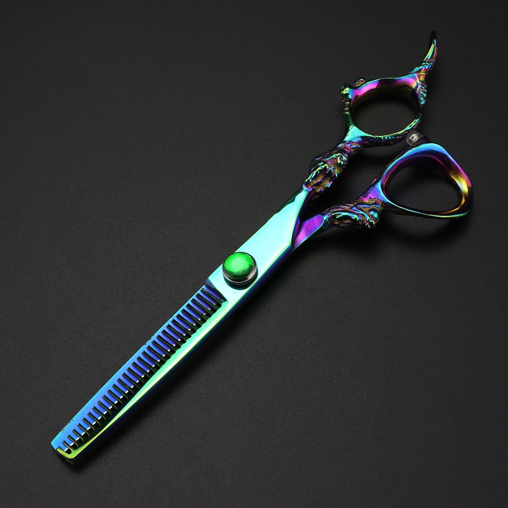 Scissors Shears Customize JP 440c steel 6 '' green dragon hair scissors haircut thinning barber makas cutting shears Hairdressing 230906