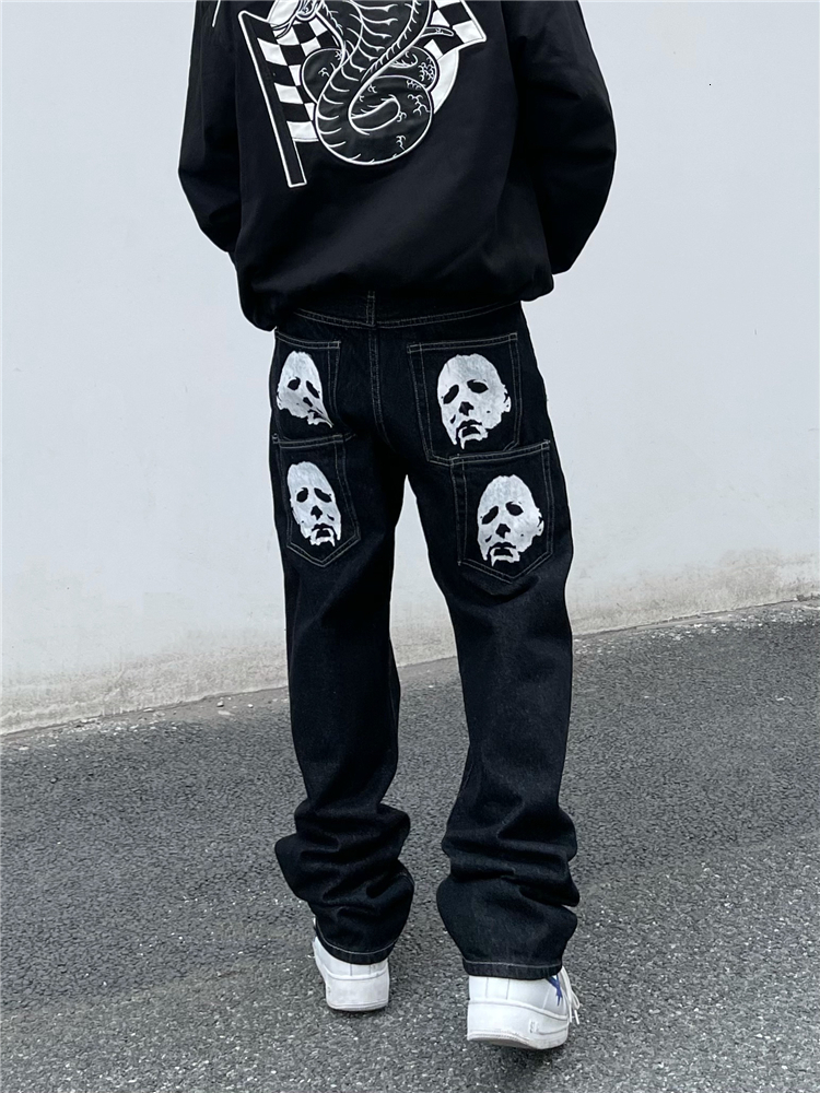 Men's Jeans Letter Printed Loose Wide Leg Jeans For Men Y2k Fashionable Hip-Hop Casual Pants For Street Trend Baggy Men'S Clothing 230907