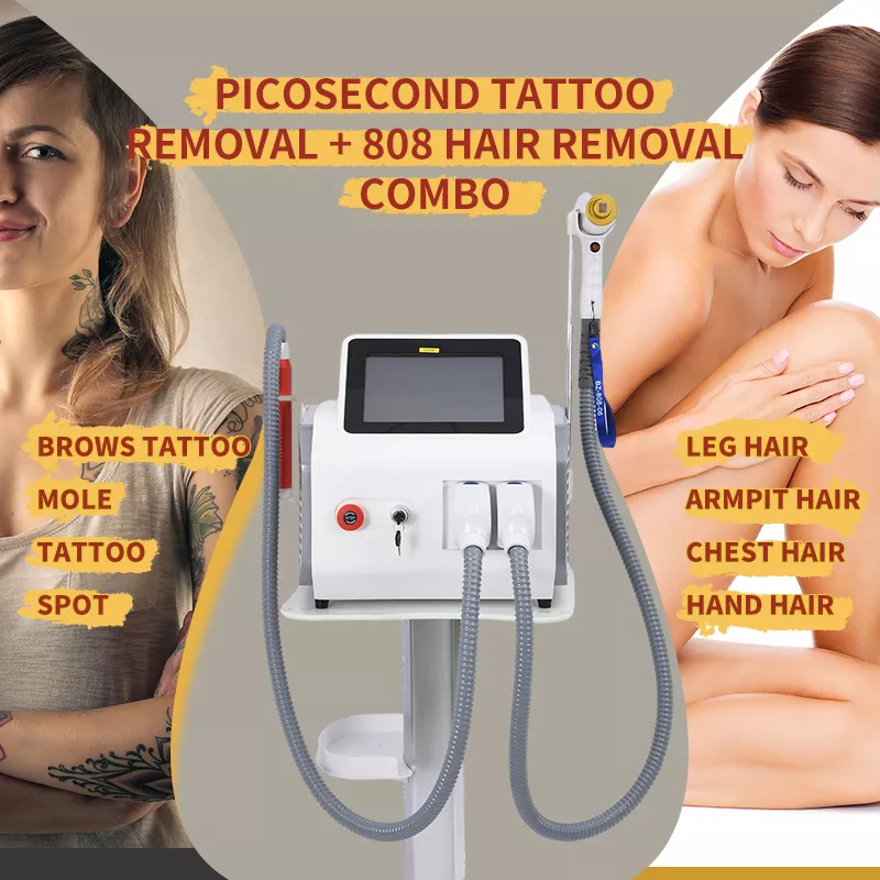 Multifunction 2 in 1 Hair/Tattoo Removal Painless machine 808 Diode Laser + Pico Skin Rejuvenation Salon for Whole Body Different Skin Types