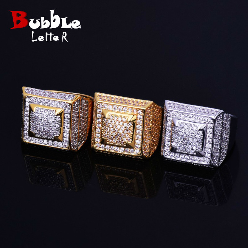 Solitaire Ring Bubble Letter Mens Rings Gold Color Real Copper Material Iced Out Hip Hop Fashion Hip Hop Jewelry Size 712 230907