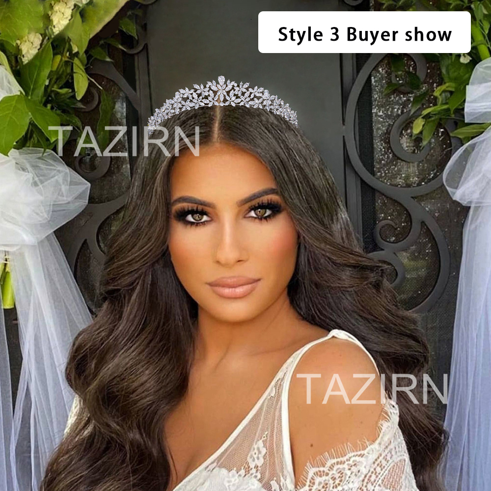 Wedding Hair Jewelry TAZIRN Small Floral Wedding Bride Crowns Cubic Zirconia Tiaras Handmade CZ Bridal Headdress Prom Birthday Party Hair Accessories 